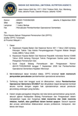 SPPG Nguruan Masuk Daftar Penghentian Operasional BGN, Status SLHS Jadi Sorotan